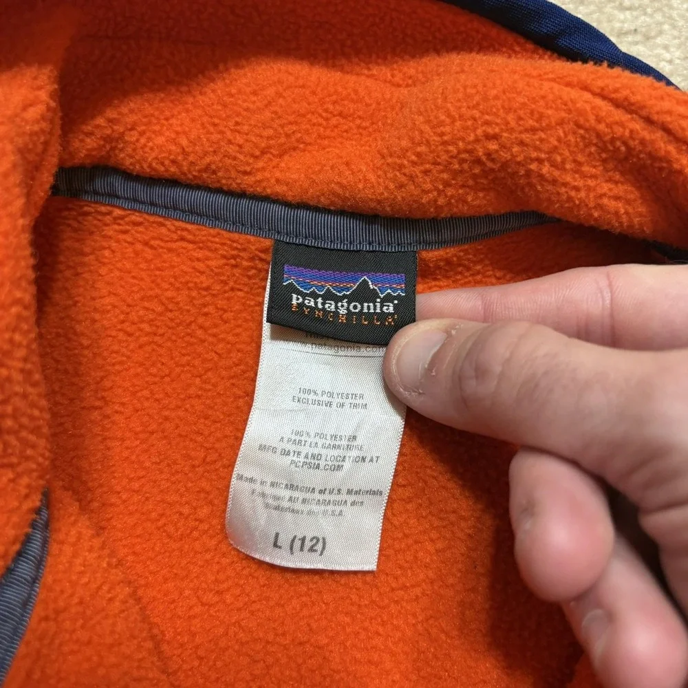 Vtg Patagonia Synchilla Snap-T Fleece Jacket Youth Large 12 Orange Pullover Cozy